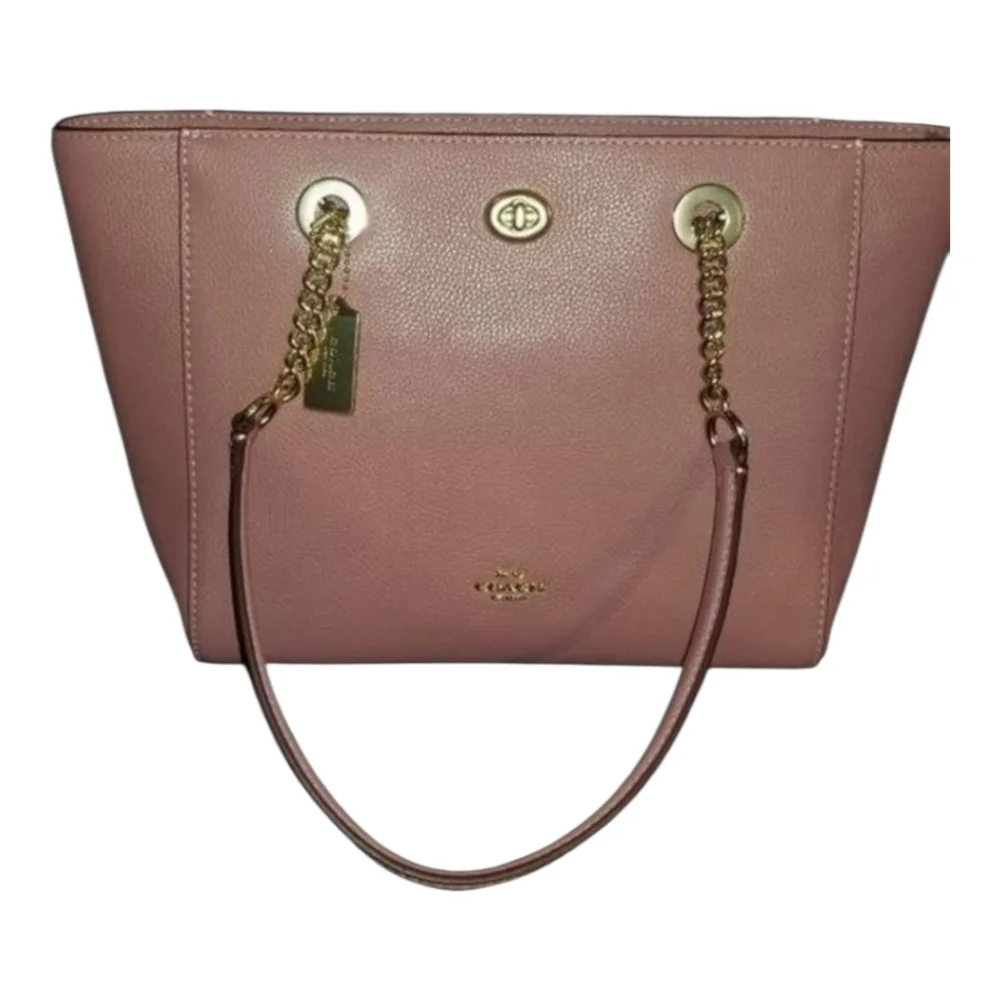 COACH 57107 Dusty Rose Pink Pebbled Leather Turnlock Tote Bag‎ Purse New